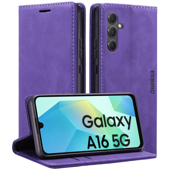 Telefontok a Samsung Galaxy A16, ERBORD Vintage, pénztárca patenttal, lila