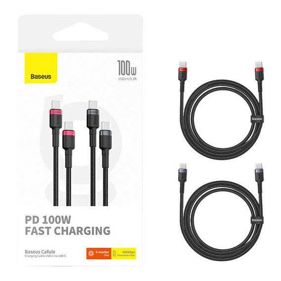 Baseus Cafule USB-C USB-C 100W kábel 1m - 2 darabos készlet