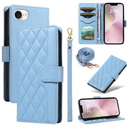 Flap tok iPhone 16E, Rhombus Crossbody Leather, kék