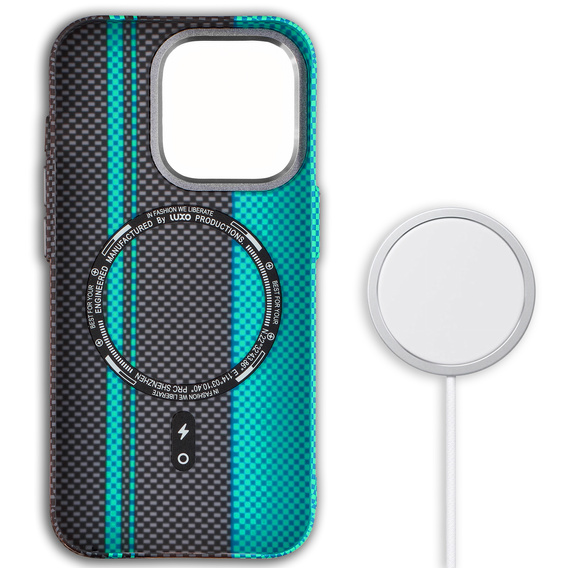 Tok iPhone 14 Pro Max, Carbon Fiber MagSafe, fekete / kék