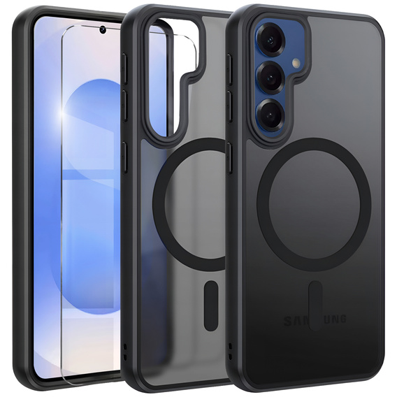 Tok Samsung Galaxy S25 / S24-hoz, MagSafe, ERBORD Matt Case, fekete + képernyőüveg