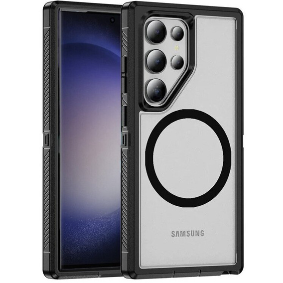Tok kerettel Samsung Galaxy S23 Ultra készülékhez, MagSafe-hoz, átlátszó / fekete