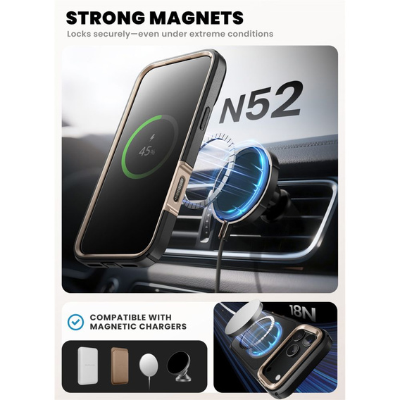 Supcase tok iPhone 17 Pro Max készülékhez, IBLSN Ares Fip Magsafe, sivatagi arany
