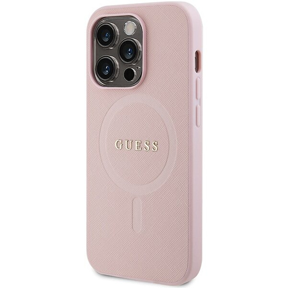 GUESS Telefontok a iPhone 14 Pro, Saffiano MagSafe, rózsaszín