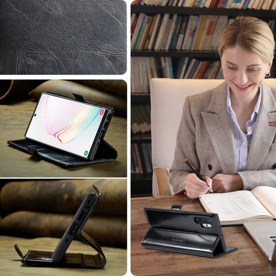CASEME flip tok Samsung Galaxy Note 10 Plus, Waxy Textured, fekete