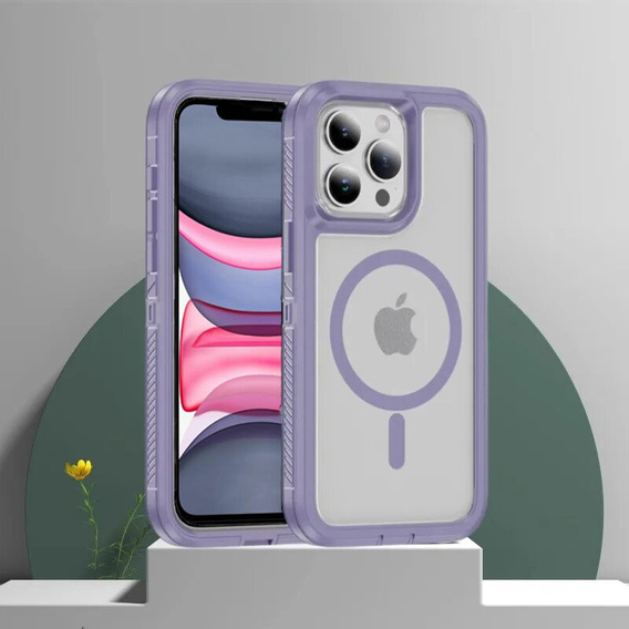 Tok kerettel iPhone 12/12 Pro készülékhez, MagSafe-hoz, átlátszó / lila
