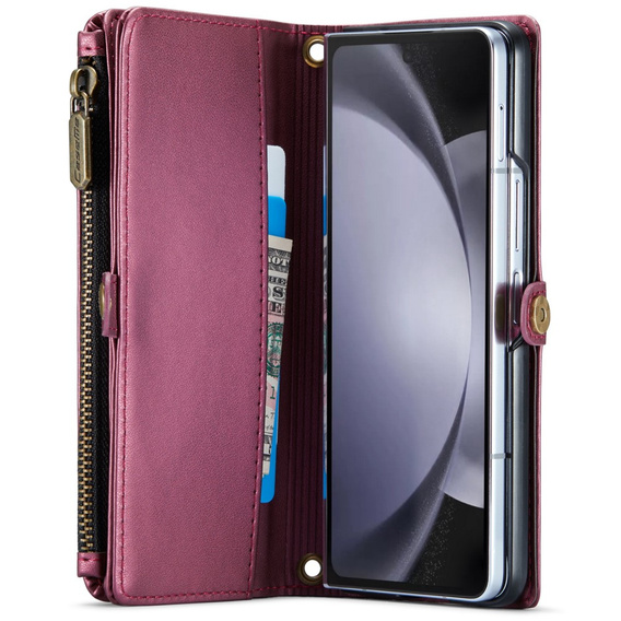 Tok CASEME Samsung Galaxy Z Fold6 5G, RFID Leather Wallet, vállpánttal, piros