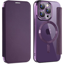 Pattintható tok a iPhone 15 Pro Max, RFID Wallet MagSafe CamShield, lila