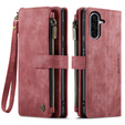 CASEME tok Samsung Galaxy A56 5G, Leather Wallet Cash and Card Slots, pánttal, piros