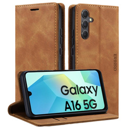 Telefontok a Samsung Galaxy A16, ERBORD Vintage, pénztárca patenttal, barna