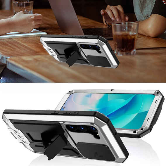 Páncélozott tok a Samsung Galaxy S23, R-JUST CamShield Slide, ezüst / fekete