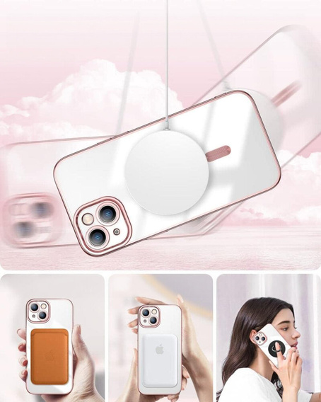 Tok iPhone 15-hoz, Electro MagSafe, rózsaszín + üveg a képernyőhöz