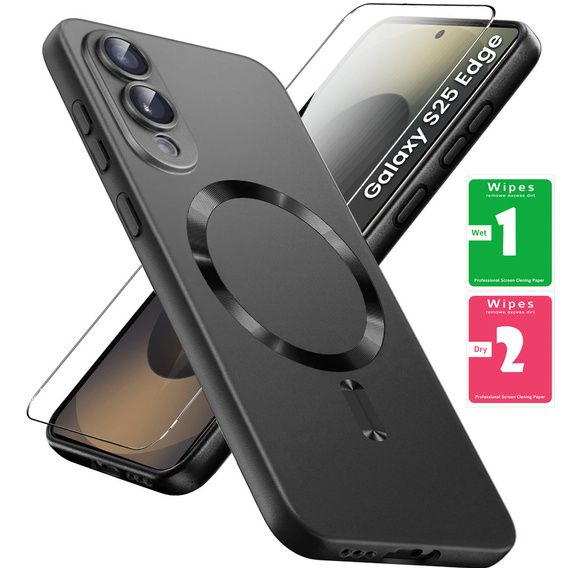 Tok Samsung Galaxy S25 Edge, ColorMag, MagSafe-hoz, fekete + 9H edzett üveg