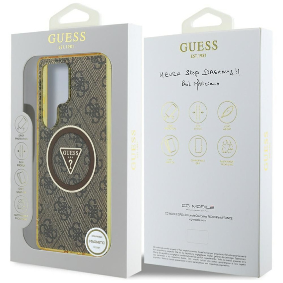 GUESS mágneses IML fém csillogó 4G kör alakú háromszög tok Samsung Galaxy S25 Ultra készülékhez
