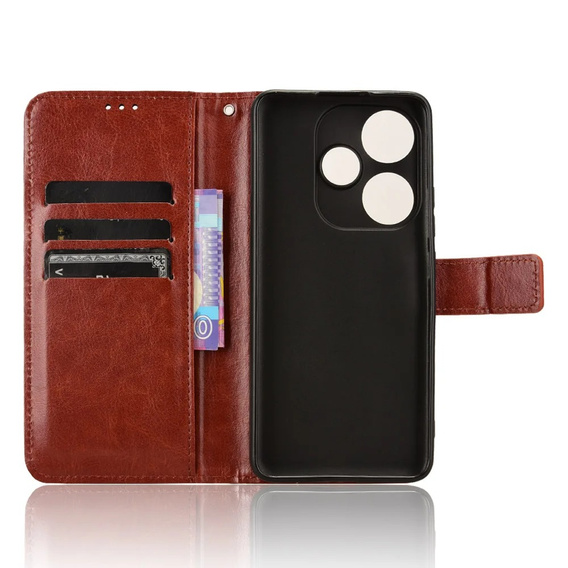 Pattintható tok a Xiaomi Poco F6, Crazy Horse Wallet, barna