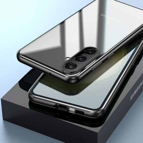 Tok Samsung Galaxy A17 5G, mágneses dupla üveg, átlátszó, fekete oldallal