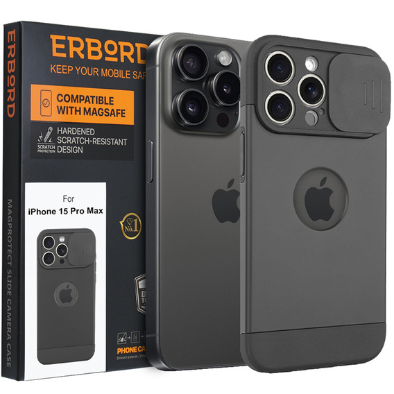 Telefontok a iPhone 15 Pro Max, ERBORD MagProtect Slide Camera, fekete