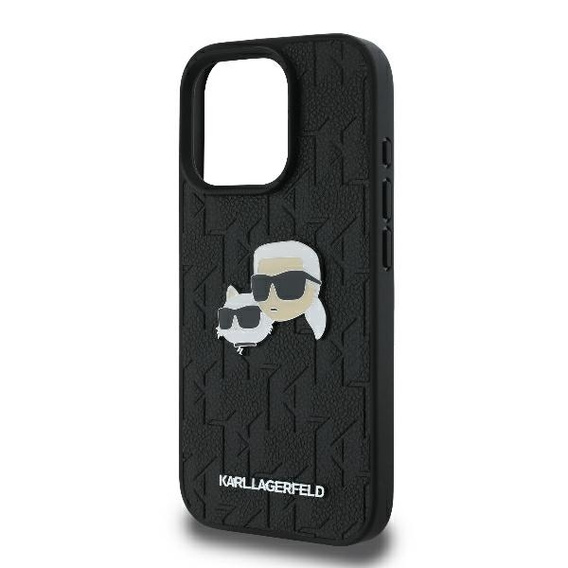 Karl Lagerfeld kemény tok Monogram Karl & Choupette fejcsapos tok iPhone 16 Pro-hoz