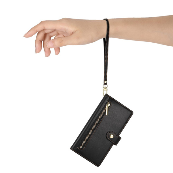 Pattintható tok a Oppo Reno 13F 5G, Wallet Zipper Pocket, fekete