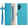 Flap tok Samsung Galaxy A34 5G, Wallet Pocket Zipper Lace, kék