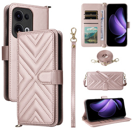 Tok patenttal a Oppo Reno 13 5G-hez, Crossbody Leather Wallet, rózsaszín