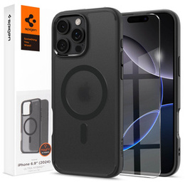 MagSafe Spigen tok iPhone 16 Pro Max, Ultra Hybrid, átlátszó / fekete + 9H edzett üveg