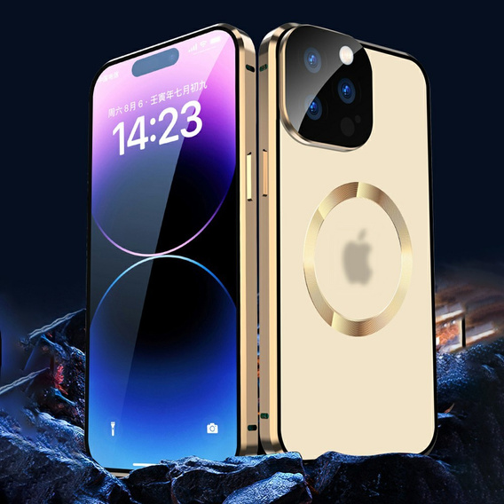 Magnetic Dual Glass MagSafe tok iPhone 15, arany