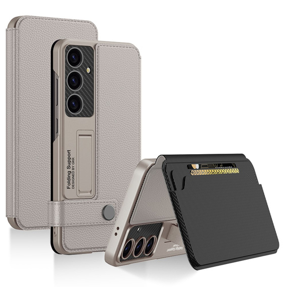 Pattintható tok Samsung Galaxy S25, GKK Card Slot Wallet, titánium szürke