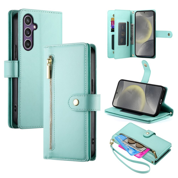 Pattintható tok a Samsung Galaxy S25+ Plus, Wallet Zipper Pocket, zöld