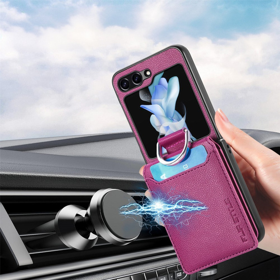 Tok Samsung Galaxy Z Flip7 FE / Z Flip6, Card Slot Ring Case, lila