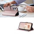 Flap tok iPhone 16, Rhombus Crossbody Leather, rózsaszín rose gold