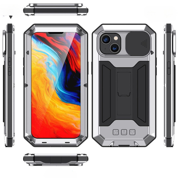 Tojás iPhone 14 Plus, R-JUST CamShield Slide, páncélozott, ezüst / fekete