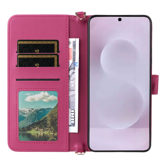 Tok patenttal a Samsung Galaxy S25 Edge-hez, Crossbody Leather Wallet, bordó