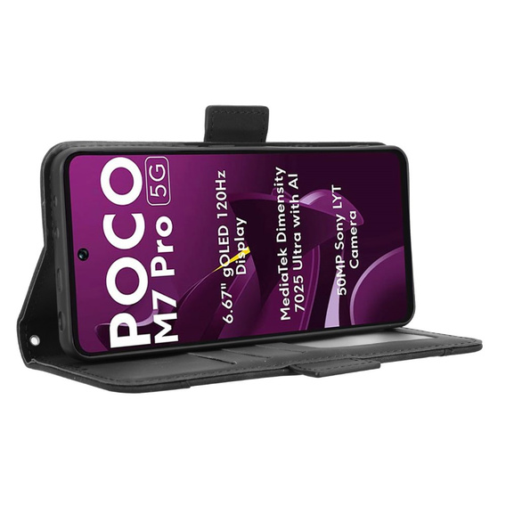 Pattintható tok a Xiaomi Poco M7 Pro 5G, Card Slot, fekete