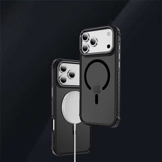 Matt tok iPhone 17 Pro Max készülékhez, páncélozott, MagSafe-hoz, füstszínű, fekete oldallal