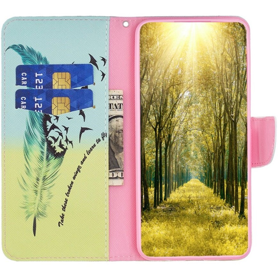 Pattintható tok a Samsung Galaxy A55 5G, Wallet, Feather, kék