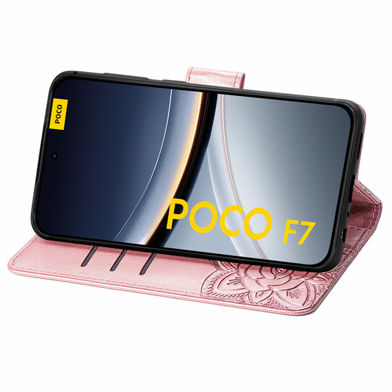 Pattintható tok a Xiaomi Poco F7, Butterfly, rózsaszín rose gold