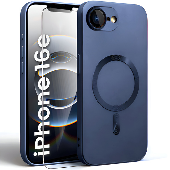 Tok iPhone 16E, ColorMag, MagSafe-hoz, sötétkék + 9H edzett üveg