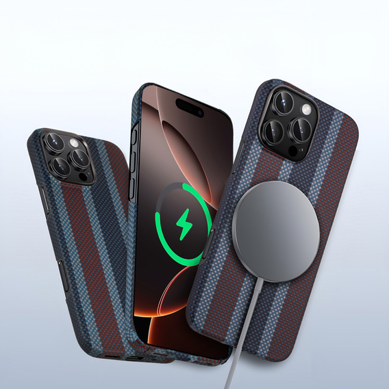 Tok IPhone 16 Pro, Aramid Fiber Slim Case, MagSafe, kék / piros