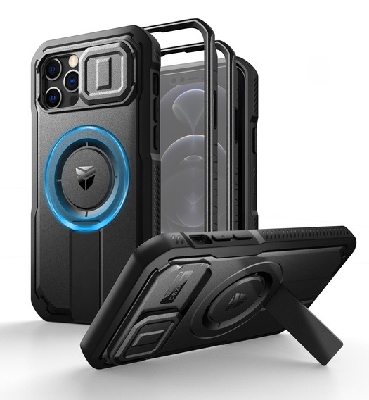 Páncélozott tok iPhone 12 / iPhone 12 Pro készülékhez, Dexnor CamProtect MagSafe, fekete (Két keret)