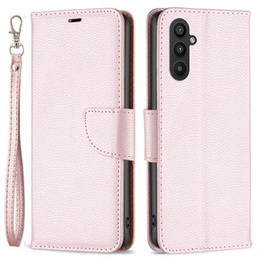 Pattintható tok a Samsung Galaxy A25 5G, Wallet Litchi Leather, rózsaszín + 9H üveg