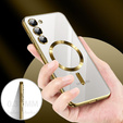 Tok Samsung Galaxy S25-hoz, Electro MagSafe, arany + üveg a képernyőhöz