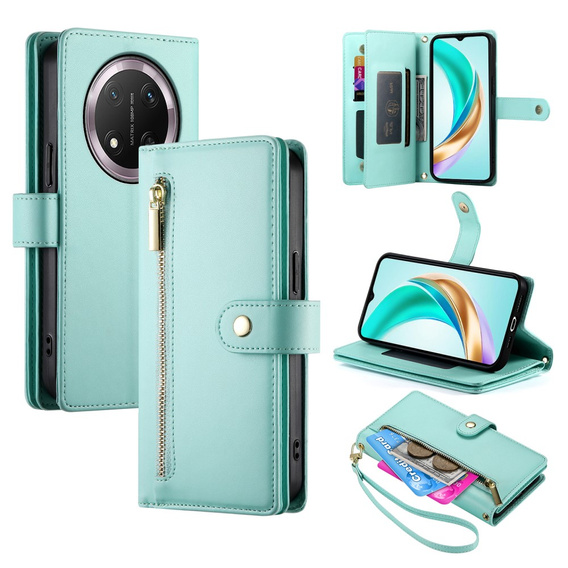 Pattintható tok a Honor Magic 7 Lite, Wallet Zipper Pocket, menta