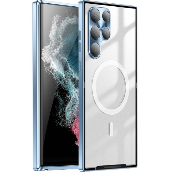 Kameravédő tok Samsung Galaxy S22 Ultra, CamShield MagSafe, átlátszó / kék