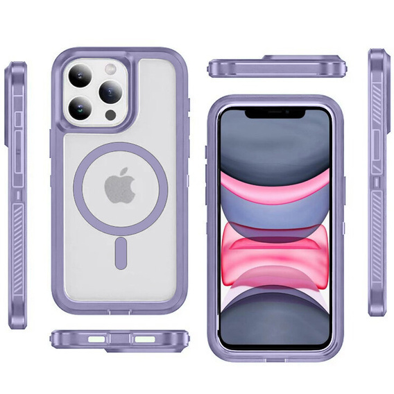 Tok kerettel iPhone 12/12 Pro készülékhez, MagSafe-hoz, átlátszó / lila