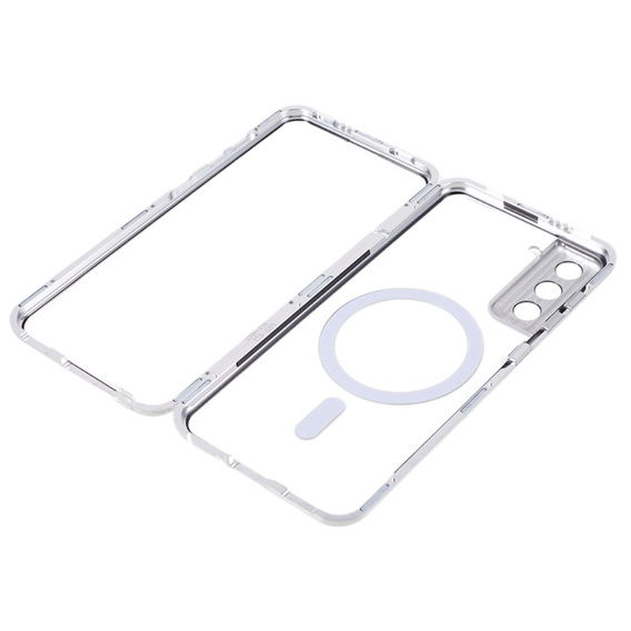 Magnetic Dual Glass MagSafe tok Samsung Galaxy S22, ezüst