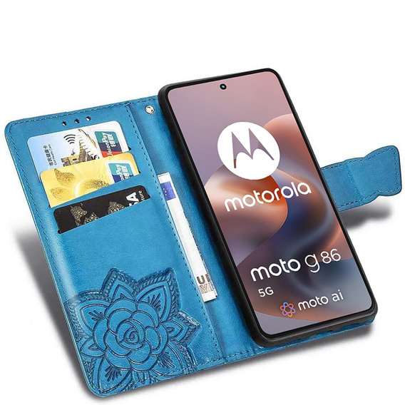Pattintható tok a Motorola Moto G86 Power 5G, Butterfly, kék