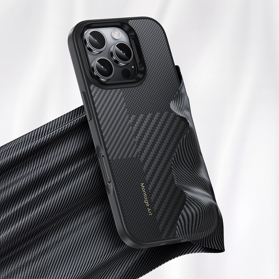 BENKS Kevlar tok iPhone 16 Pro, MagSafe, Carbon Fiber, fekete
