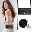Pattintható tok a Samsung Galaxy S25, Wallet Zipper Pocket, fekete