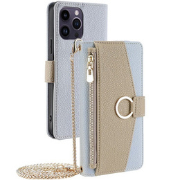 Flip tok iPhone 14 Pro Max, Wallet Zipper Pocket, tükörrel, kék